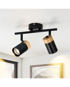 Nettlife plafon 2 focos de madeira pretos gu10 LED ajustável 330° para