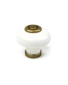MAÇANETA DOURADO ENVELHECIDO E PORCELANA BRANCA 824