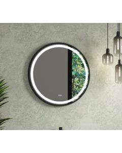 Espelho Redondo Com Luz Led Horus 80 cm Borda Preta