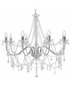 Lustre com contas lâmpadas 8 x e14 prateado