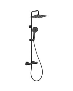 Coluna de duche termostática - inox - preto - altura ajustável 88-124 cm -
