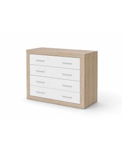 Cômoda kiara com 4 gavetas, carvalho e branco 98x82cm