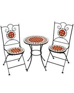 Conjunto de mesa ø 60 cm e 2 cadeiras mosaico de jardim castanho