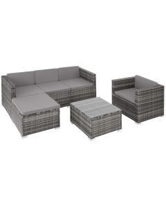 Conjunto de rattan com tablero de vidrio e proteção uva, cinzento
