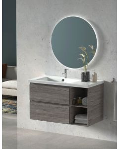 Mueble de baño zeus con lavabo centrado y espejo LED blanco brillo 90 cm
