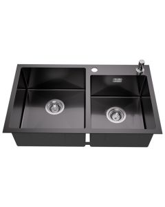 Pia de cozinha - inox - 2 cubas - 75x45x19cm - cinza-preto - dispensador de