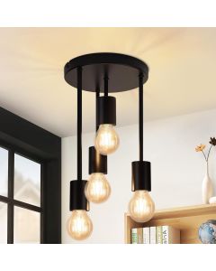 Nettlife plafon vintage preto 4 lâmpadas E27 retro metal industrial sem