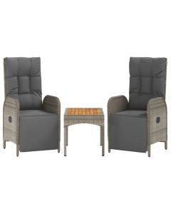 Poltronas de jardim reclináveis 2 pcs com mesa vime pe cinza