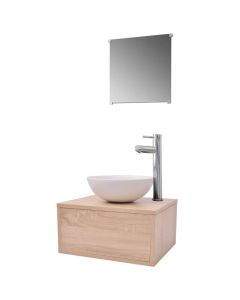 Conjunto móveis casa de banho 4 pcs com bacia e torneira, bege