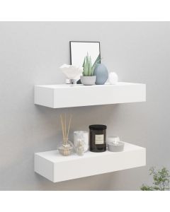 Prateleiras de parede com gavetas 2pcs mdf 60x23,5x10 cm branco pt7592
