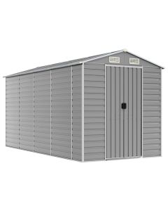 Abrigo de jardim 191x385x198 cm aço galvanizado cinzento-claro