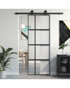 Porta deslizante 76x205 cm vidro temperado e alumínio preto ptxt2164
