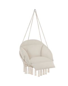Cadeira coLGante com almofada e borlas decorativas, bege 81 x 80 x 139 cm