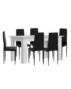Conjunto mesa de jantar ou cozinha branco + 6 cadeiras de couro