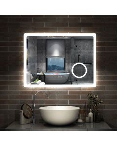 Aica espelho de casa de banho LED 80×60cm,bluetooth,espelho de aumento