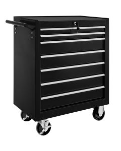 Tectake carro ferramenta aço, 7 gavetas, fechadura, rodas, preto