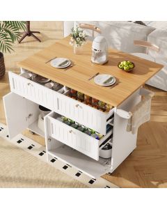 Ilha de cozinha com rodas em mdf branco com arrumação e tampo dobrável