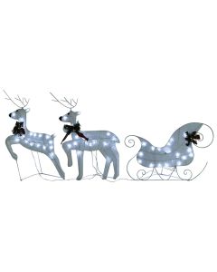 Decoração de natal renas/trenó p/ exterior 60 luzes LED branco