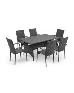 Mesa de jantar + 6 cadeiras em rattan pe. Mobiliário para jardim e pátio,