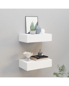 Prateleiras de parede com gavetas 2pcs mdf 40x23,5x10 cm branco pt2252