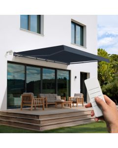 Fazzio 5x3m toldo semi-cassete motorizado cinza - lona premium 320 g/m²
