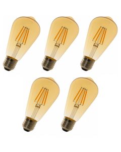 Pack x5 lâmpada LED st64 E27 edison 8w 750lm. Luz quente 2700k