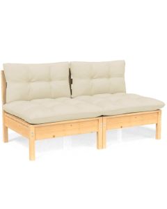 Sofá de jardim 2 lugares com almofadões cor creme pinho maciço