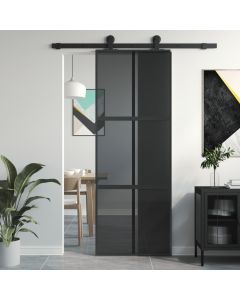 Porta deslizante 76x205 cm vidro temperado e alumínio preto ptxt6954