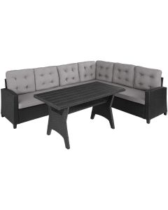 Conjunto de rattan para 6 pessoas e resistente e robusto preto