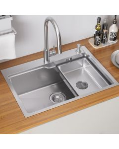 Pia de cozinha inox 68x48x21cm pia 1 tanque com cesto, dispenser de sabão e