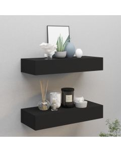 Prateleiras de parede c/ gavetas 2 pcs mdf 60x23,5x10 cm preto pt4558