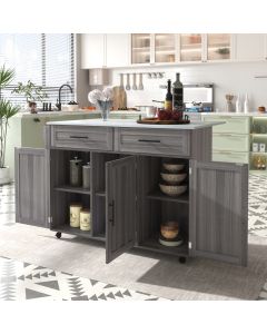 Ilha de cozinha rodas tampo dobrável mdf branco cinzento 129x71x91,5cm