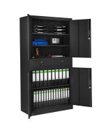 Tectake armário arquivo, 2 gavetas, aço revestido, 180x80x40cm, preto
