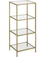 Estante valora em vidro e metal com design moderno para sala de estar.