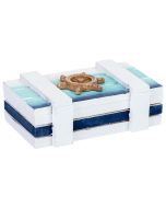 Caixa decorativa em madeira com timão azul, 14.5x10x5 cm