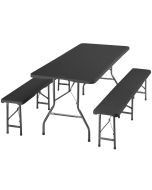 Tectake mesa e bancos campismo, polietileno e aço, 180x70x74cm, antracite