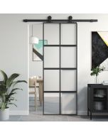 Porta deslizante 76x205 cm vidro temperado e alumínio preto ptxt9948