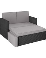 Sofá de rattan para 2 pessoas resistente a la intemperie, preto/cinzento