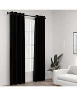 Cortinas opacas aspeto linho c/ ilhós 2 pcs 140x225 cm preto pt1826