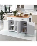 Ilha de cozinha com mesa dobrável 2 gavetas branco natural 91x129x71cm