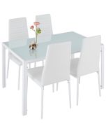 Tectake conjunto de mesa jantar 4 cadeiras vidro temperado, branco