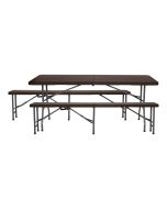 Conjunto de mesa dobrável com efeito rattan e 2 bancos de 180cm 7house