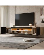 Móvel de tv suspenso com 3 portas preto e madeira 36x180x37cm