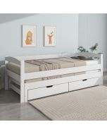 Cama de madeira 200x90cm com cama auxiliar gavetas madeira maciça branco