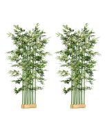 Conjunto de 2 plantas artificiai poliéster, bambu, madeira de pinho