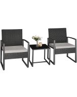 Tectake conjunto rattan, mesa vidro, 2 pessoas, cinzento claro/preto