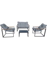 Conjunto de mobiliário de jardim "jules" - 4 lugares - cinzento/preto