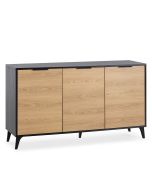 Aparador kalma 3 portas black/oak, 136 cm de largura