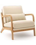 Poltrona escandinava em linho bege, 1 peça, 65x82x75 cm