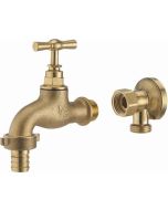 Kit torneira externa latão bruto + aplique de parede integral giratório 1/2